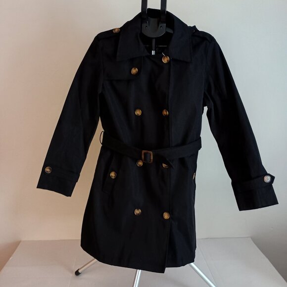 Createmo.us Black Trench Coat Double-Breasted Belted Coat Women’s Size Large L - Picture 16 of 16